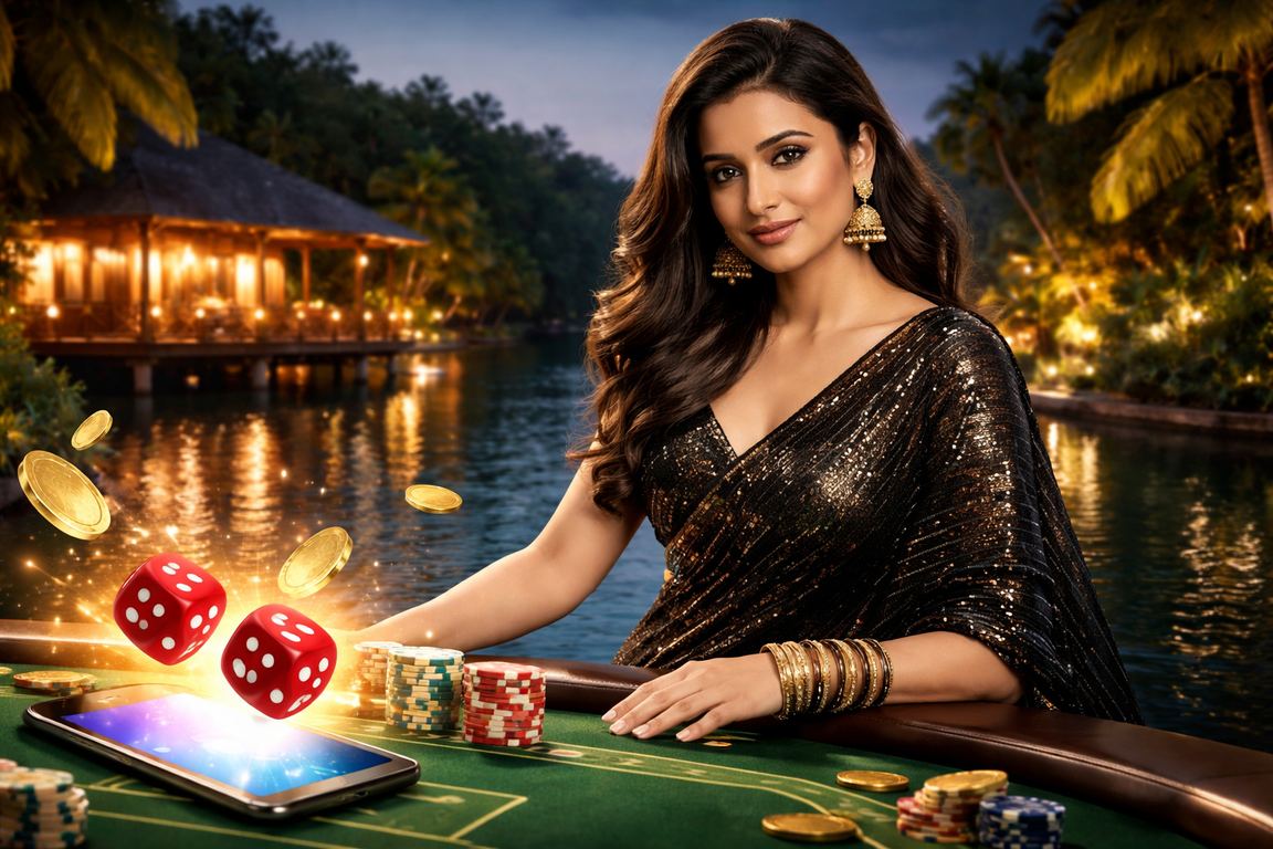 Player placing bets on Indian dice game using mobile device